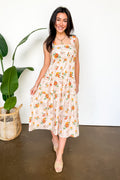 S / Orange Gold Multi The Petal Tier Floral Print Smocked Midi Dress - Madison and Mallory
