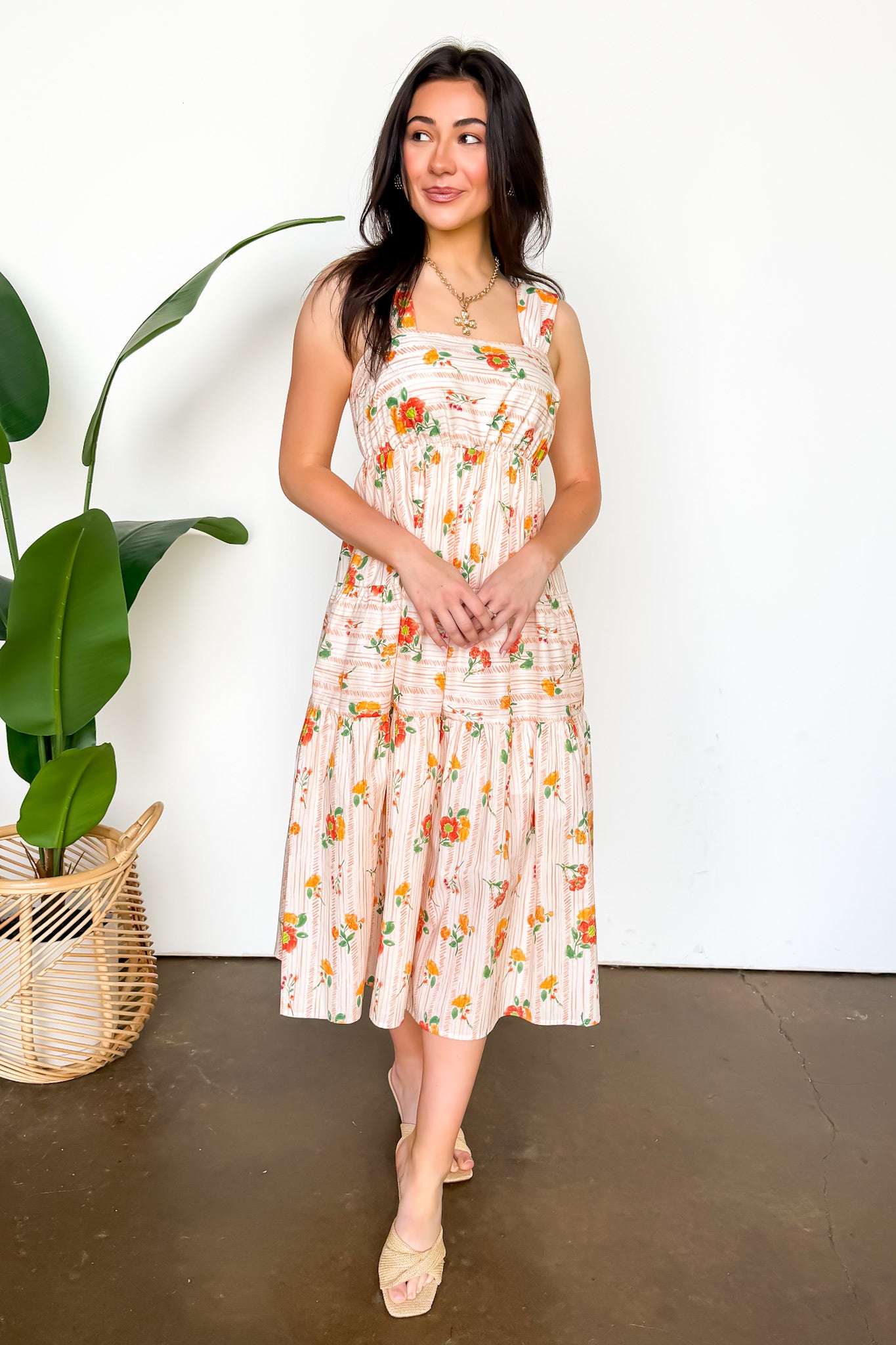 The Petal Tier Floral Print Smocked Midi Dress - Madison and Mallory