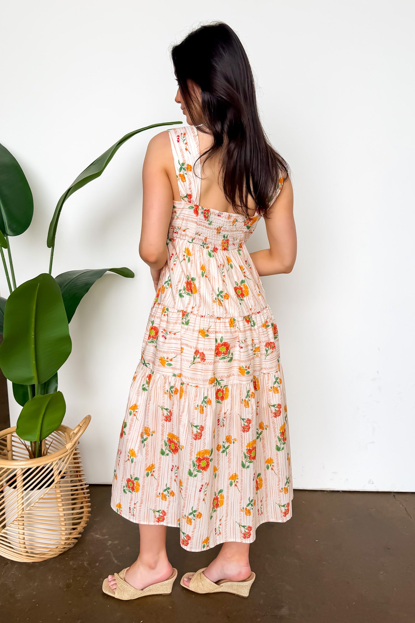 The Petal Tier Floral Print Smocked Midi Dress - Madison and Mallory