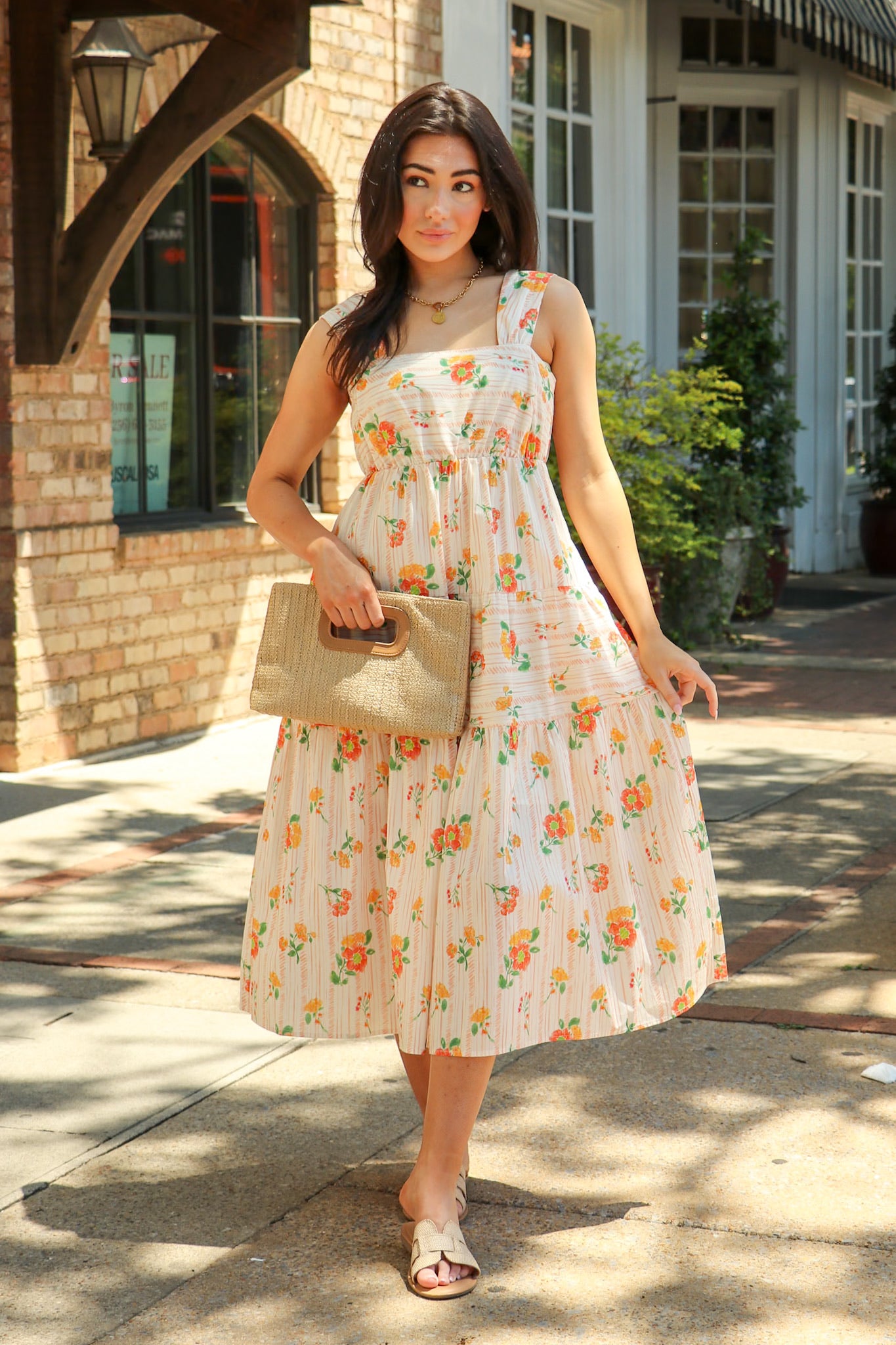 The Petal Tier Floral Print Smocked Midi Dress - Madison and Mallory