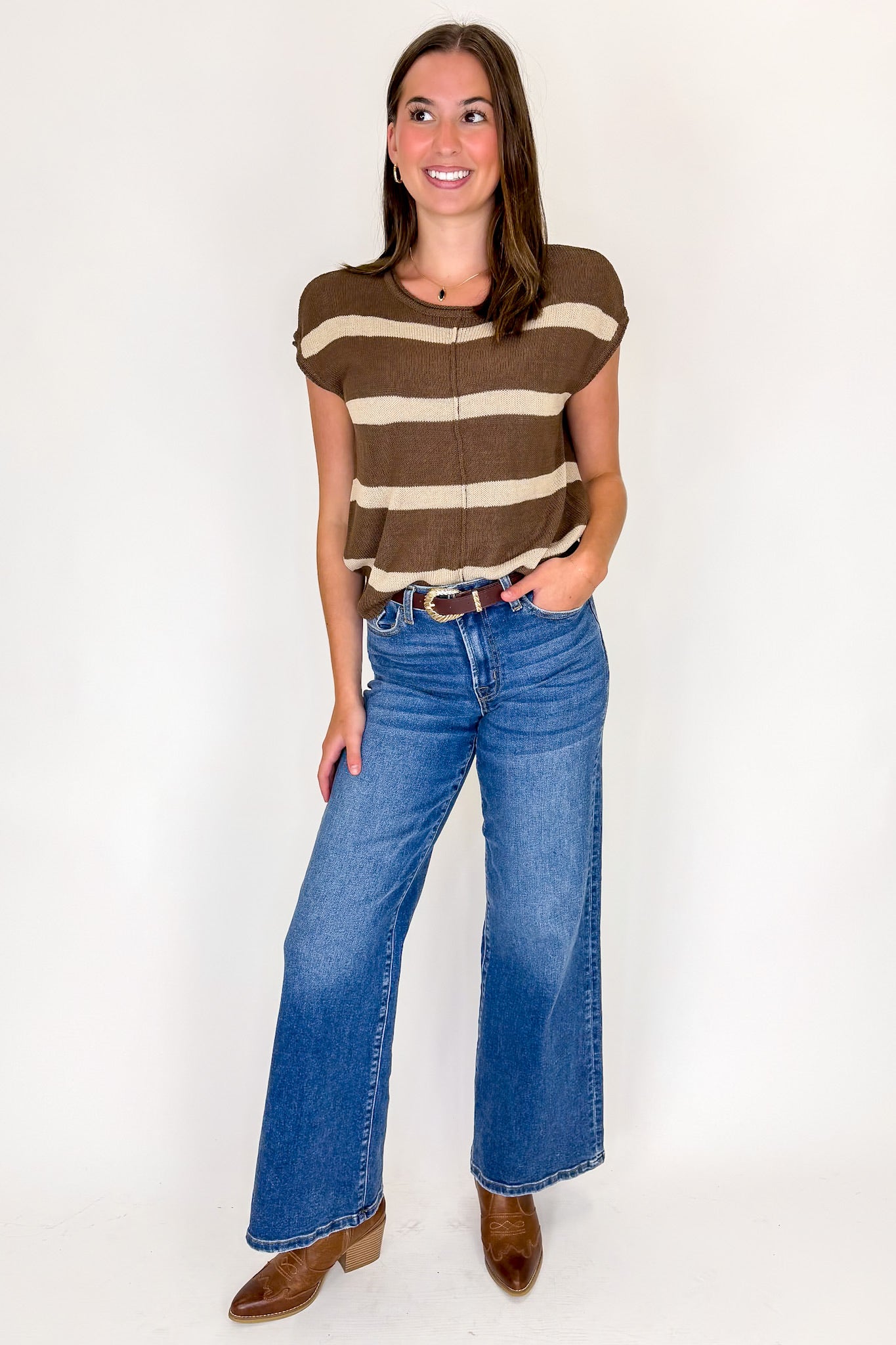 The Polished Seam Striped Knit Top - Madison and Mallory