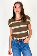 Brown / S The Polished Seam Striped Knit Top - Madison and Mallory