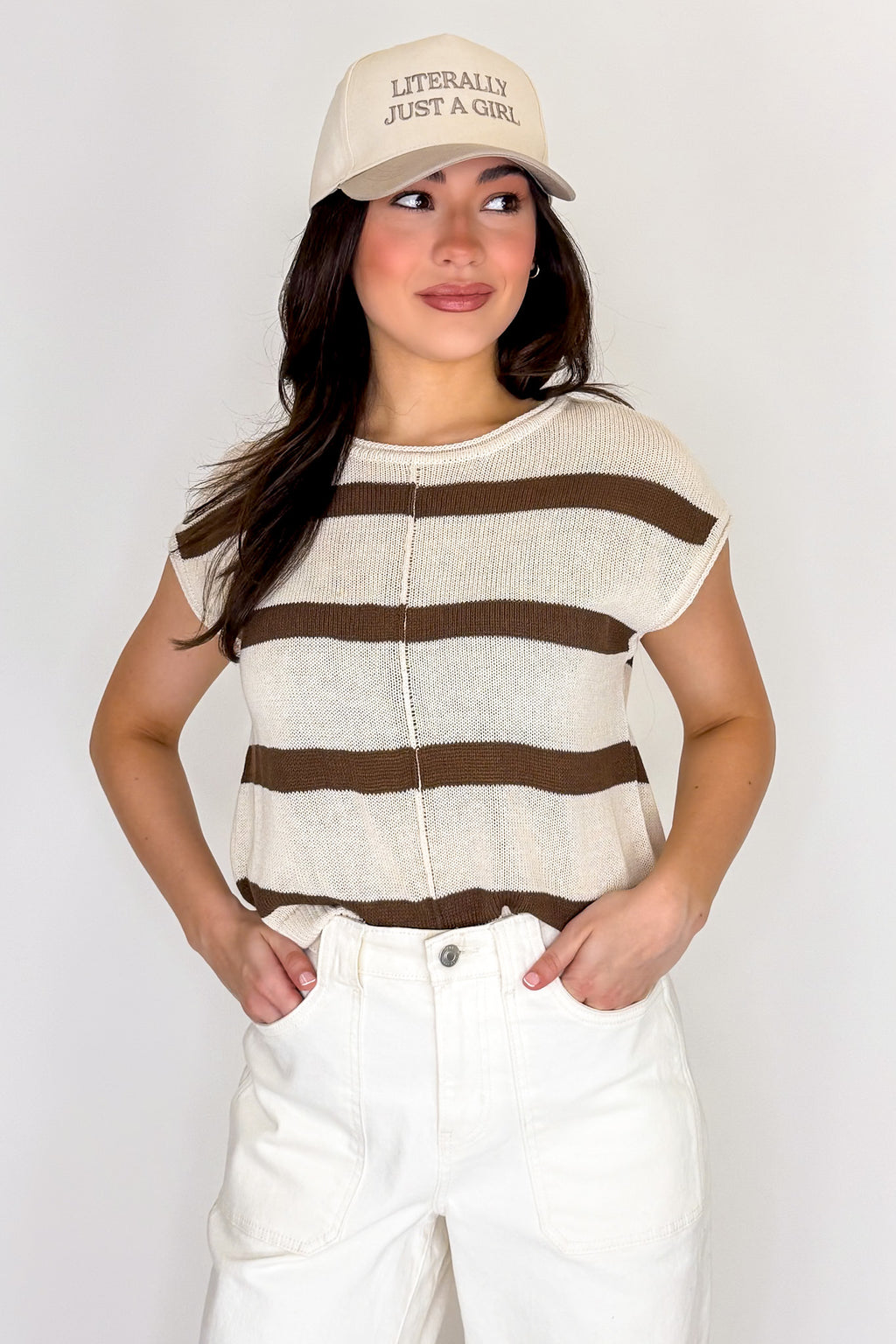 Oatmeal / S The Polished Seam Striped Knit Top - Madison and Mallory