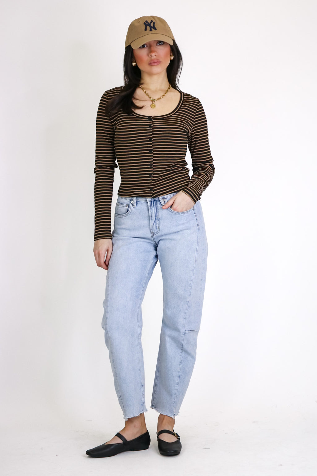 Soft Focus Stripe Scoop Neck Top