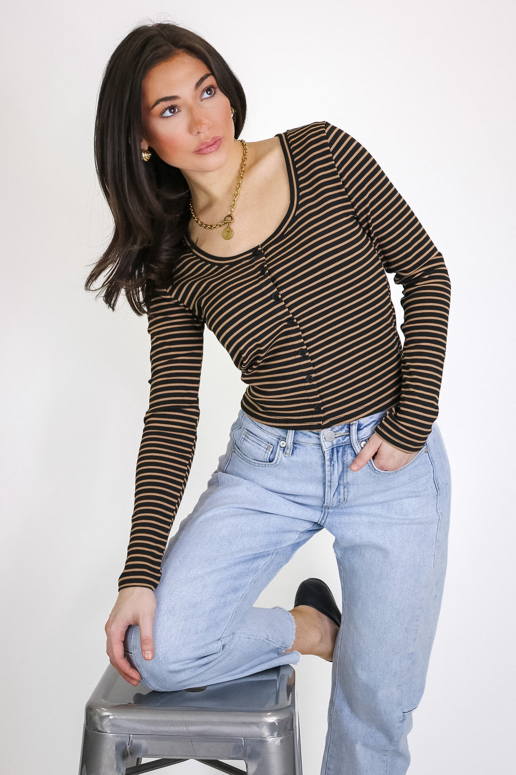 Soft Focus Stripe Scoop Neck Top
