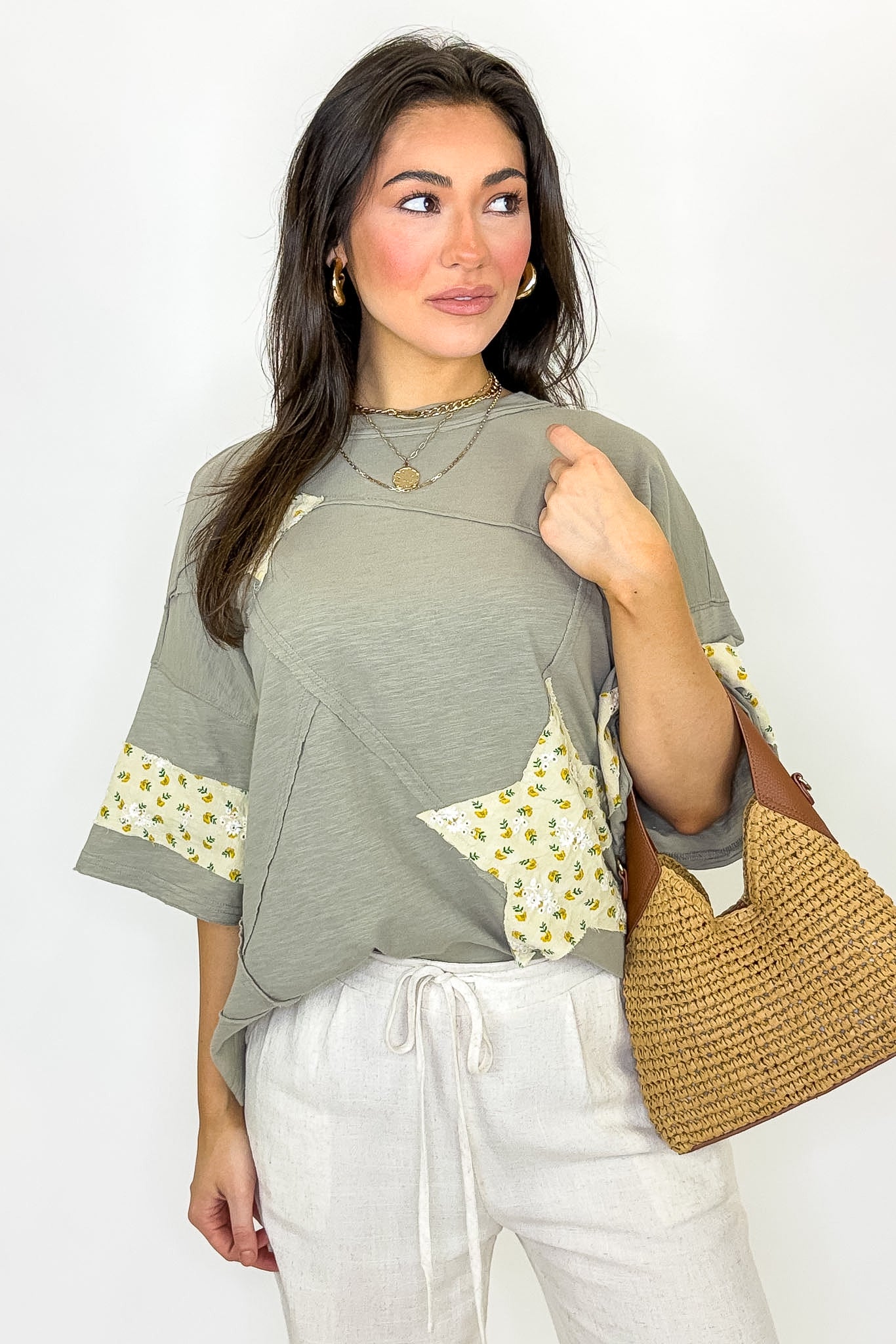 The Starlit Bloom Contrast Relaxed Top - Madison and Mallory