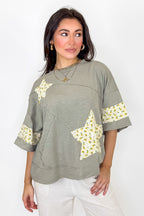 S / Smoky Gray The Starlit Bloom Contrast Relaxed Top - Madison and Mallory