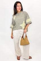 The Starlit Bloom Contrast Relaxed Top - Madison and Mallory