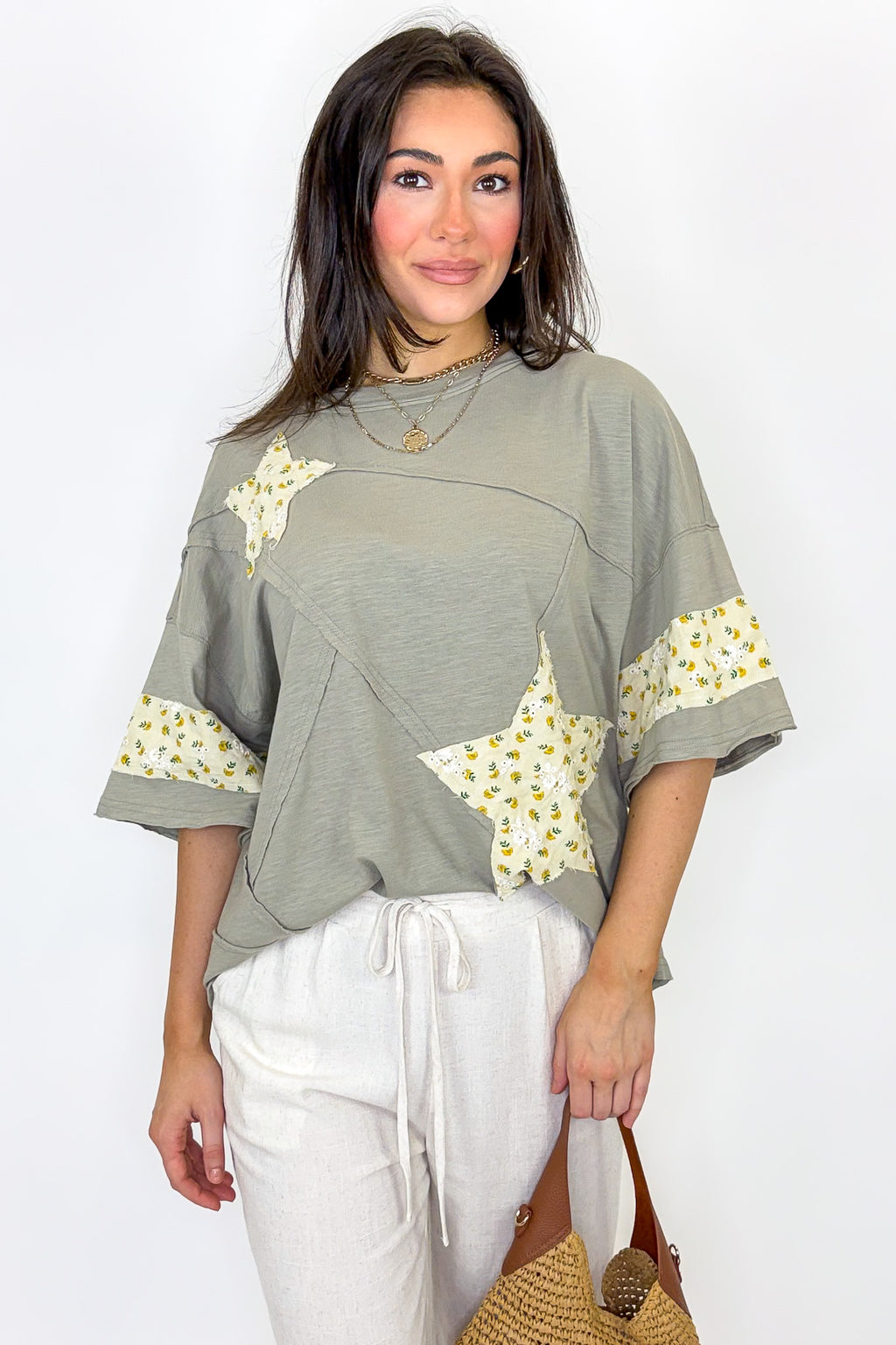 The Starlit Bloom Contrast Relaxed Top - Madison and Mallory