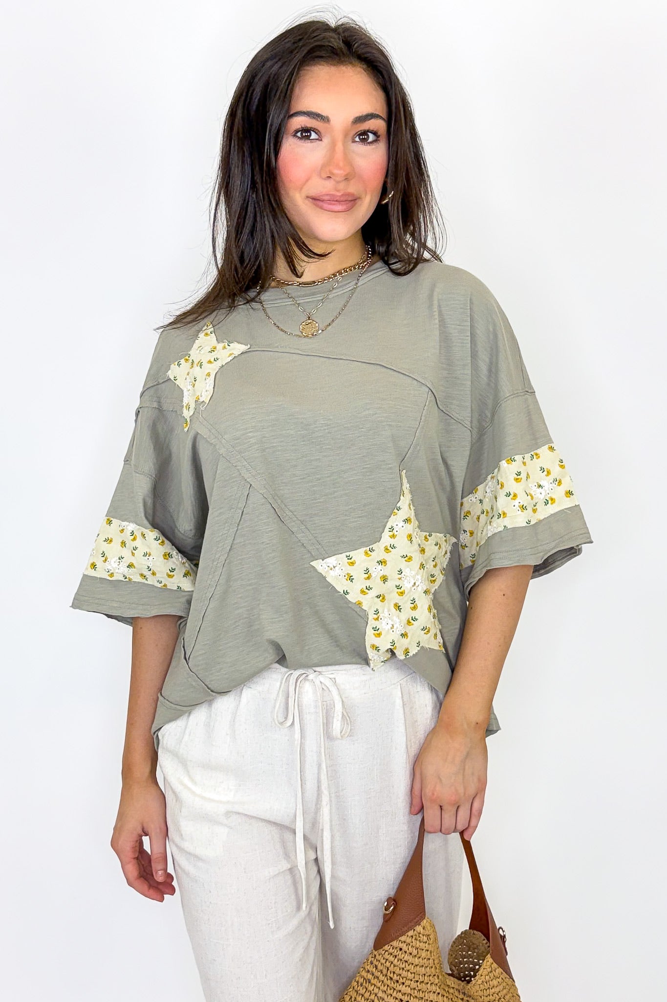 The Starlit Bloom Contrast Relaxed Top - Madison and Mallory