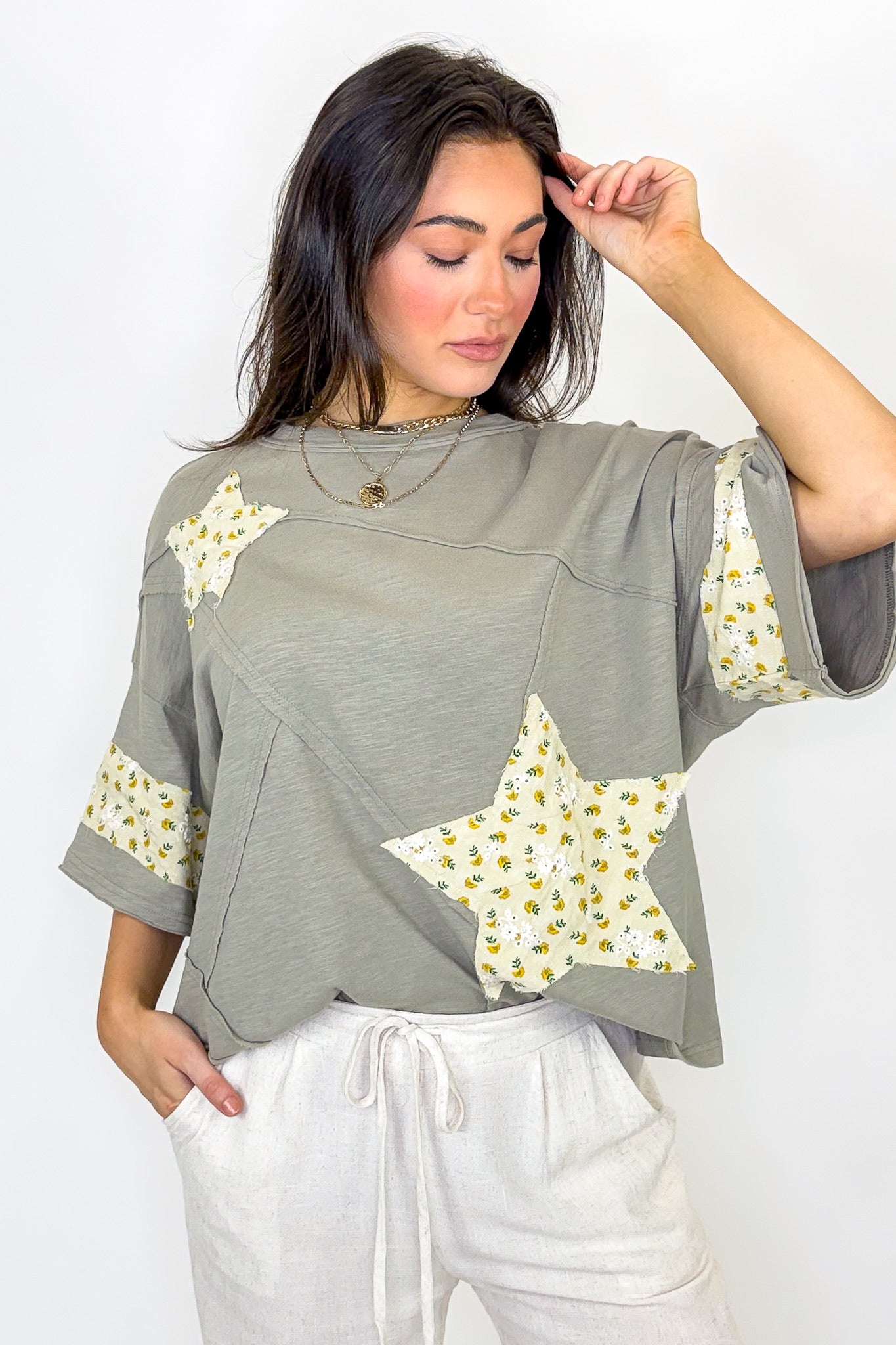 The Starlit Bloom Contrast Relaxed Top - Madison and Mallory
