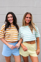 The Stripe Essential Short Sleeve Crop Top - Madison and Mallory