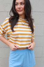 Mustard / S The Stripe Essential Short Sleeve Crop Top - Madison and Mallory