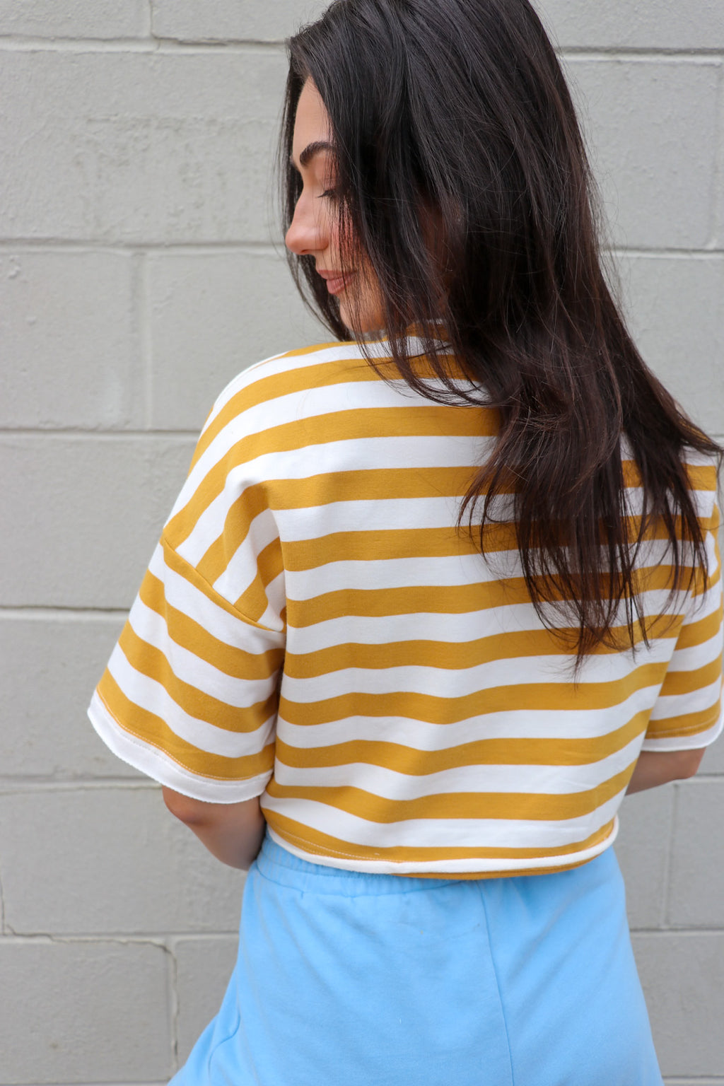 The Stripe Essential Short Sleeve Crop Top - Madison and Mallory
