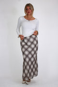 Taupe/Chocolate Plaid / S The Tartan Drift Chiffon Plaid Skirt - Madison and Mallory