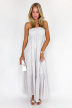 Mocha / S The Tiered Lines Shirred Maxi Dress - Madison and Mallory