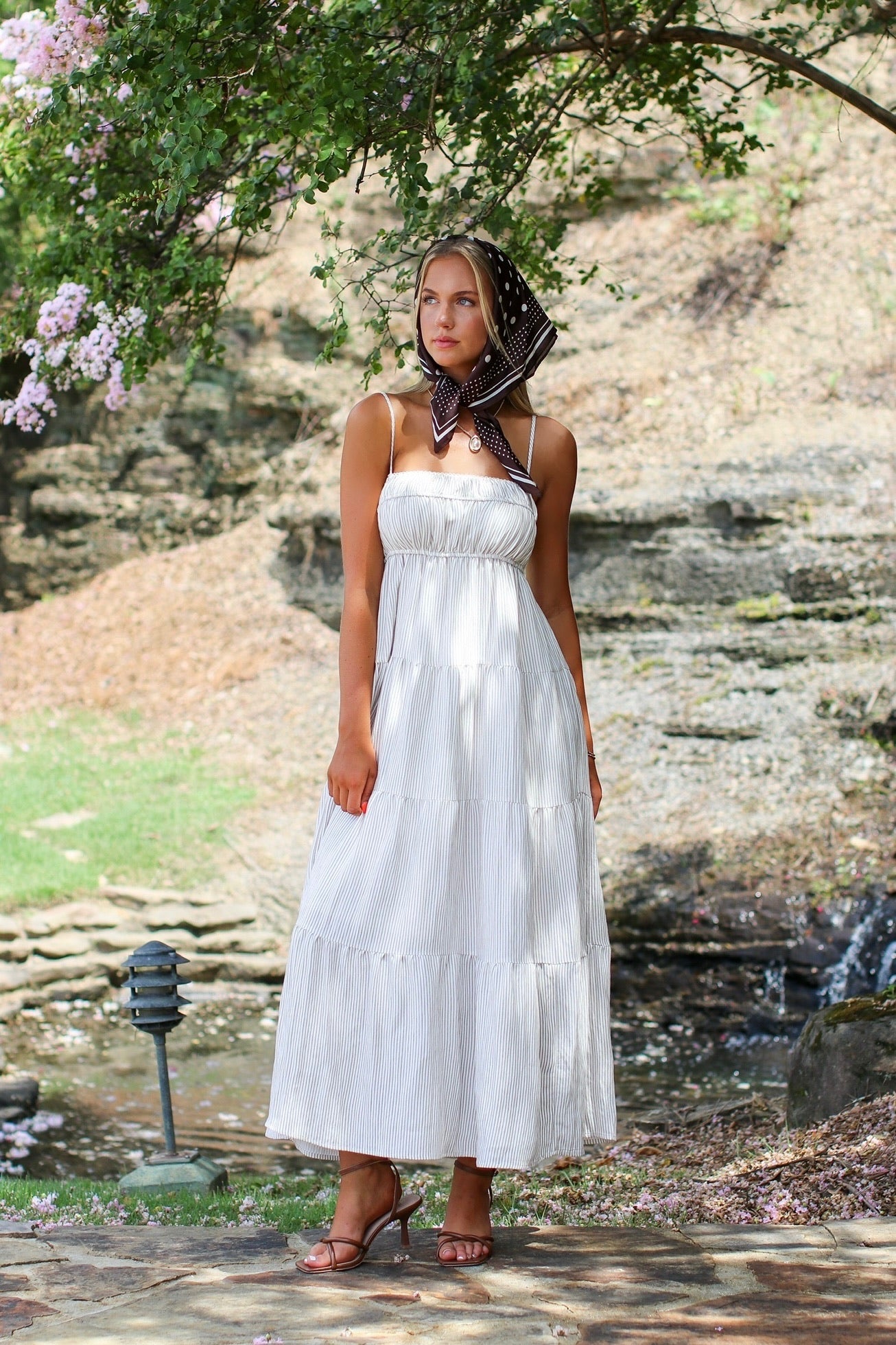 The Tiered Lines Shirred Maxi Dress - Madison and Mallory