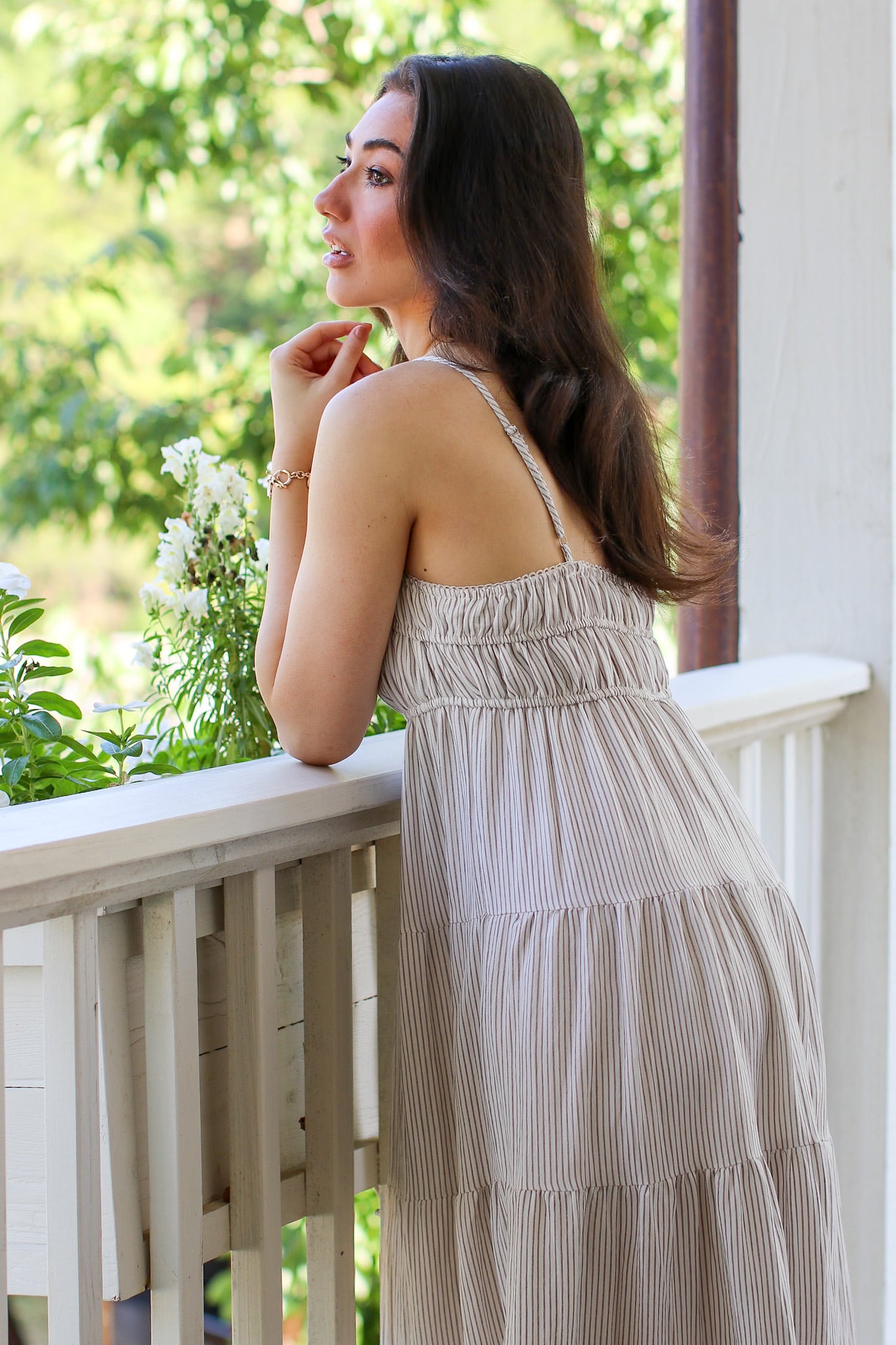 The Tiered Lines Shirred Maxi Dress - Madison and Mallory