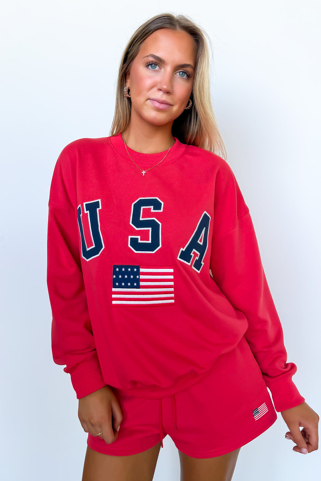 XS / Tomato The USA Spirit Graphic Pullover and Shorts Set - Madison and Mallory