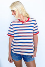Ivory/Navy/Red / S The Vintage Line Contrast Ringer Tee - Madison and Mallory