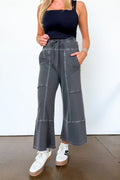 Black / S The Washed Edge French Terry Exposed Seam Wide Leg Pants - Madison and Mallory