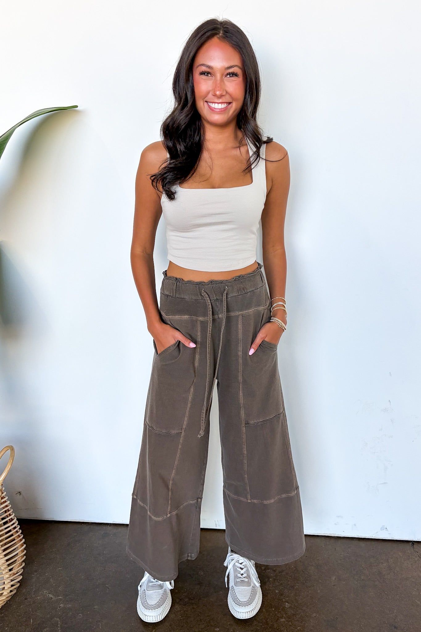 The Washed Edge French Terry Exposed Seam Wide Leg Pants - Madison and Mallory