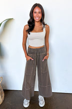 The Washed Edge French Terry Exposed Seam Wide Leg Pants - Madison and Mallory
