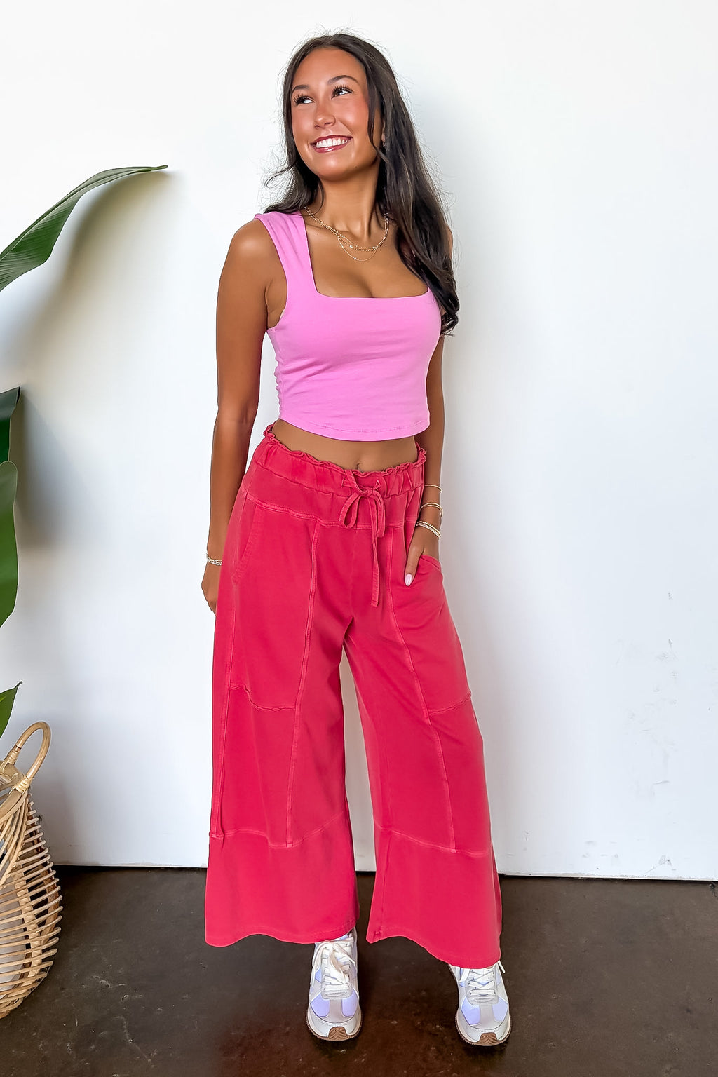 The Washed Edge French Terry Exposed Seam Wide Leg Pants - Madison and Mallory