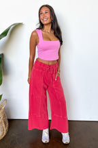 The Washed Edge French Terry Exposed Seam Wide Leg Pants - Madison and Mallory