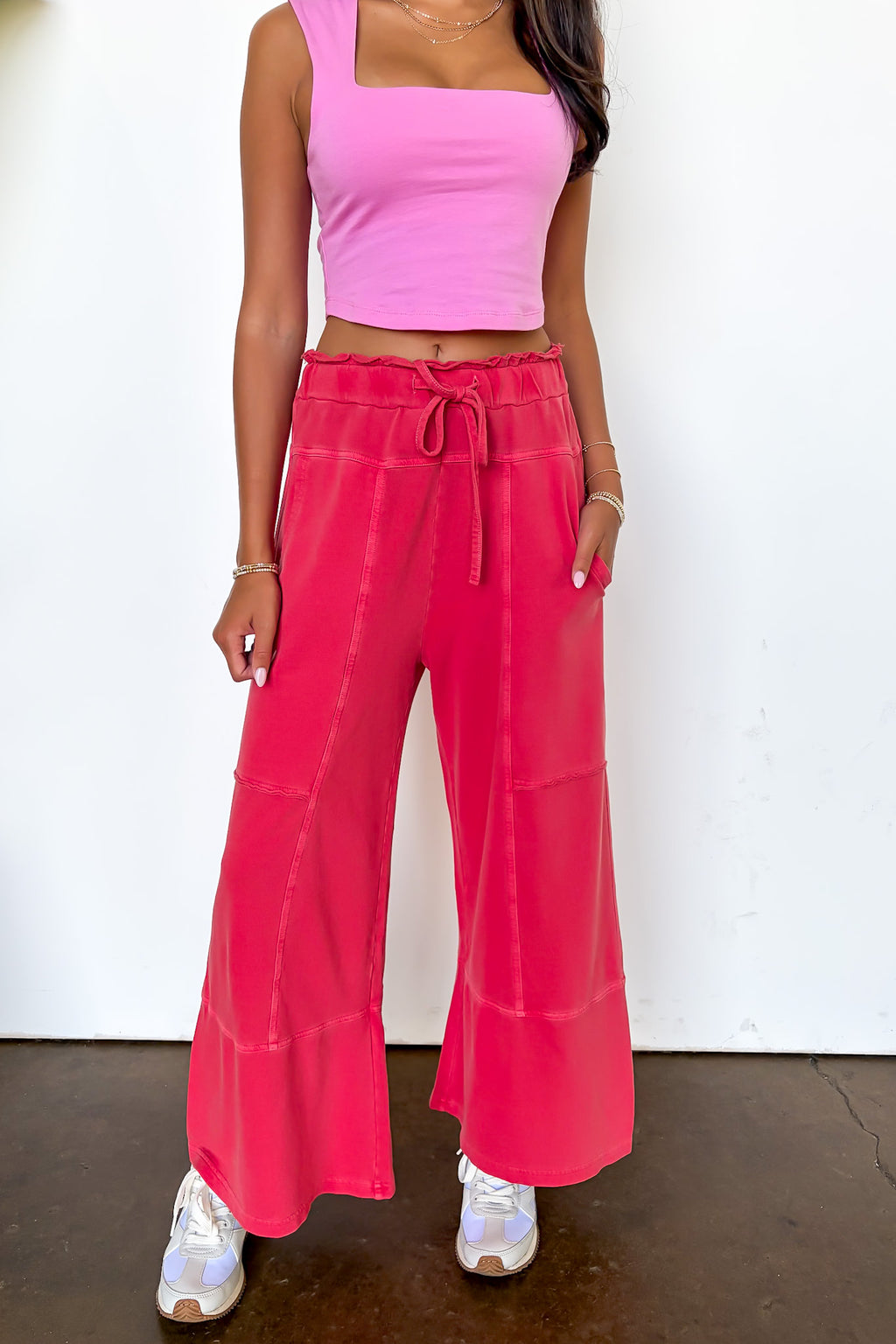 Ruby / S The Washed Edge French Terry Exposed Seam Wide Leg Pants - Madison and Mallory