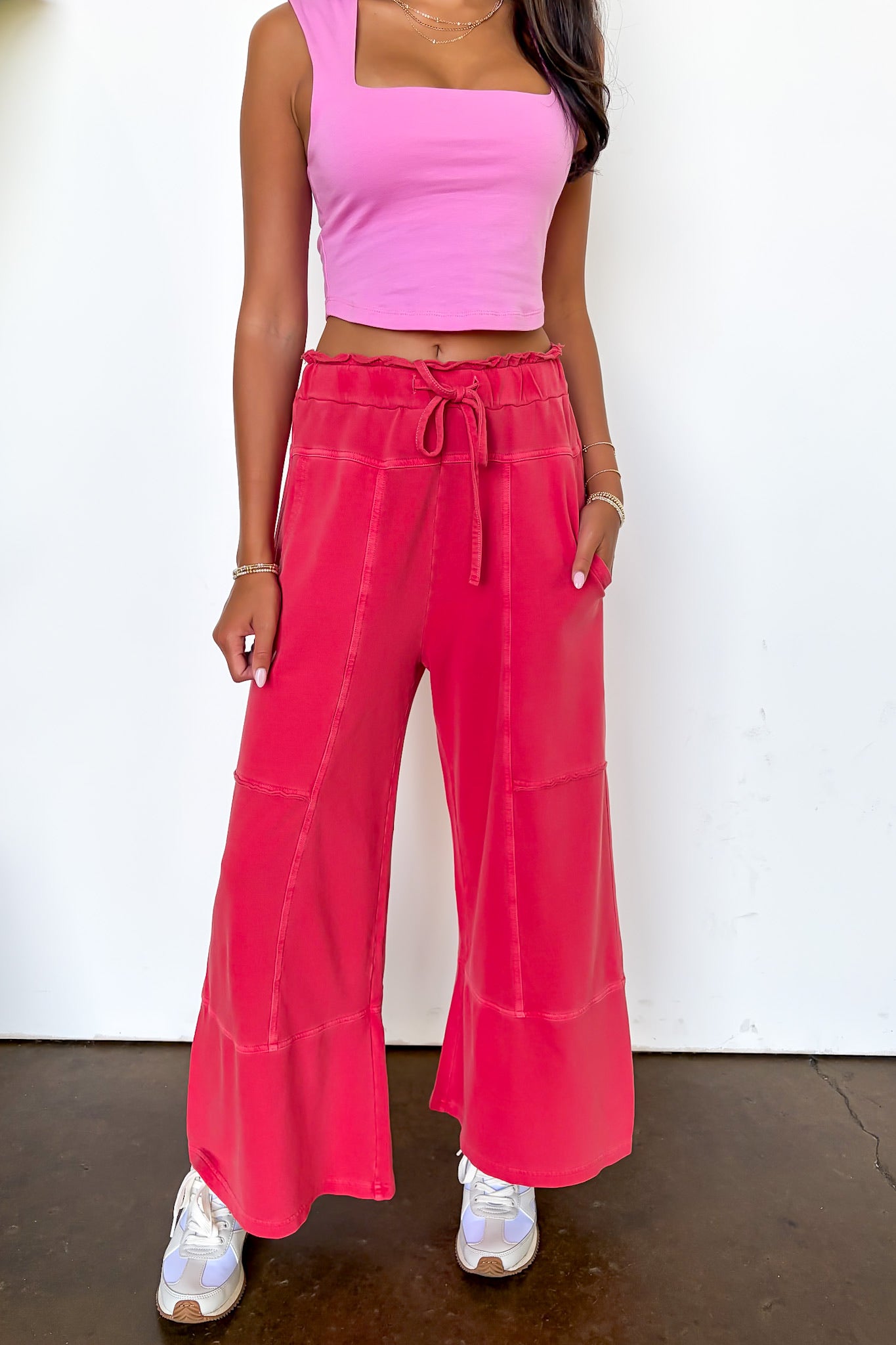 Ruby / S The Washed Edge French Terry Exposed Seam Wide Leg Pants - Madison and Mallory