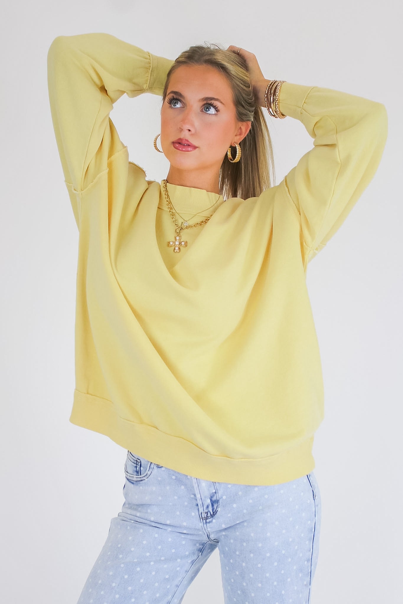 Light Yellow / S The Weekend Wash Mock Neck Sweatshirt - Madison and Mallory