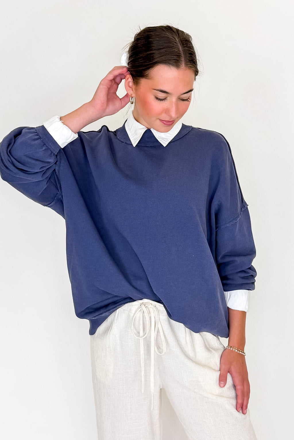 Navy / S The Weekend Wash Mock Neck Sweatshirt - Madison and Mallory
