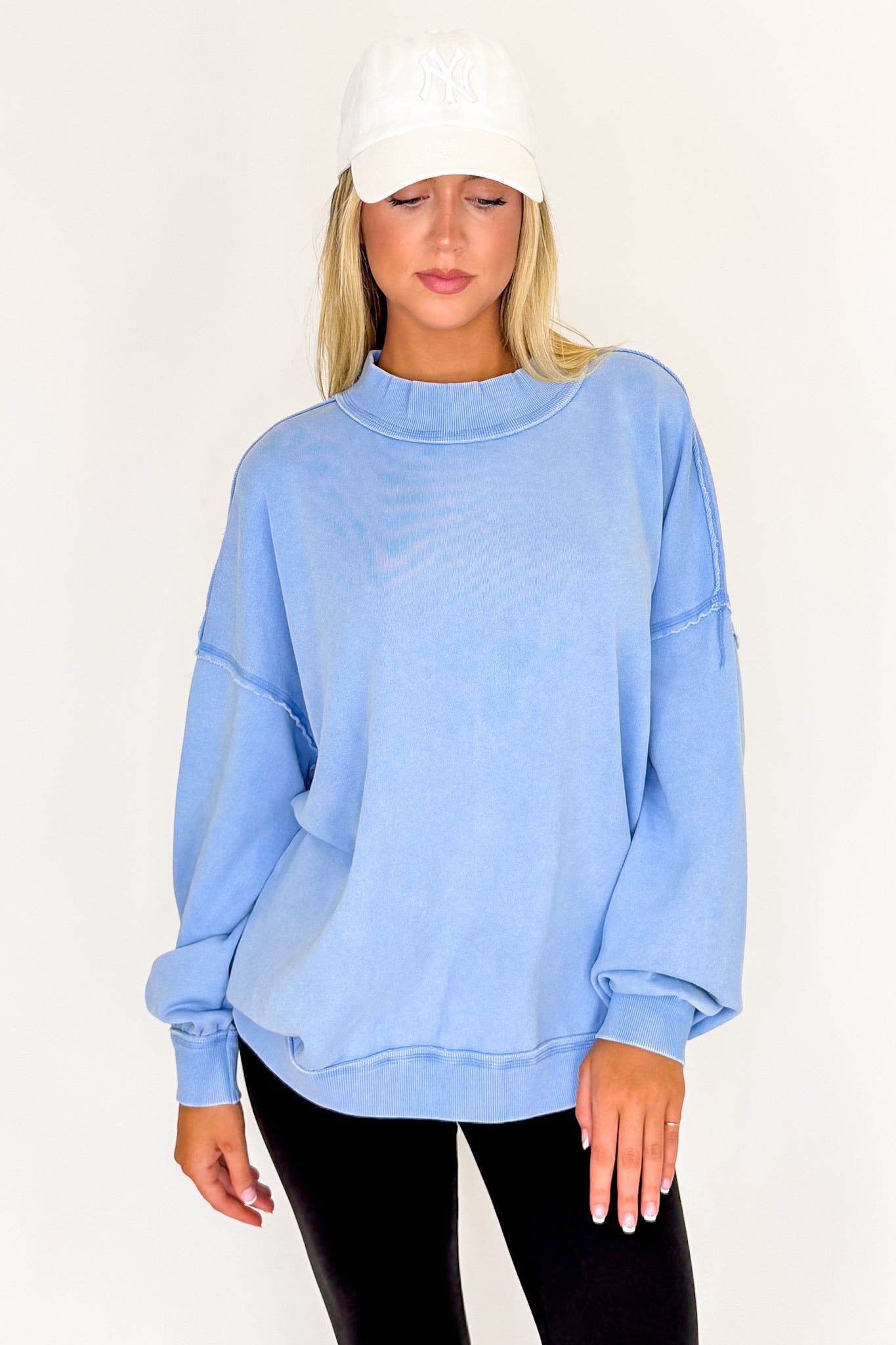Ocean Blue / S The Weekend Wash Mock Neck Sweatshirt - Madison and Mallory