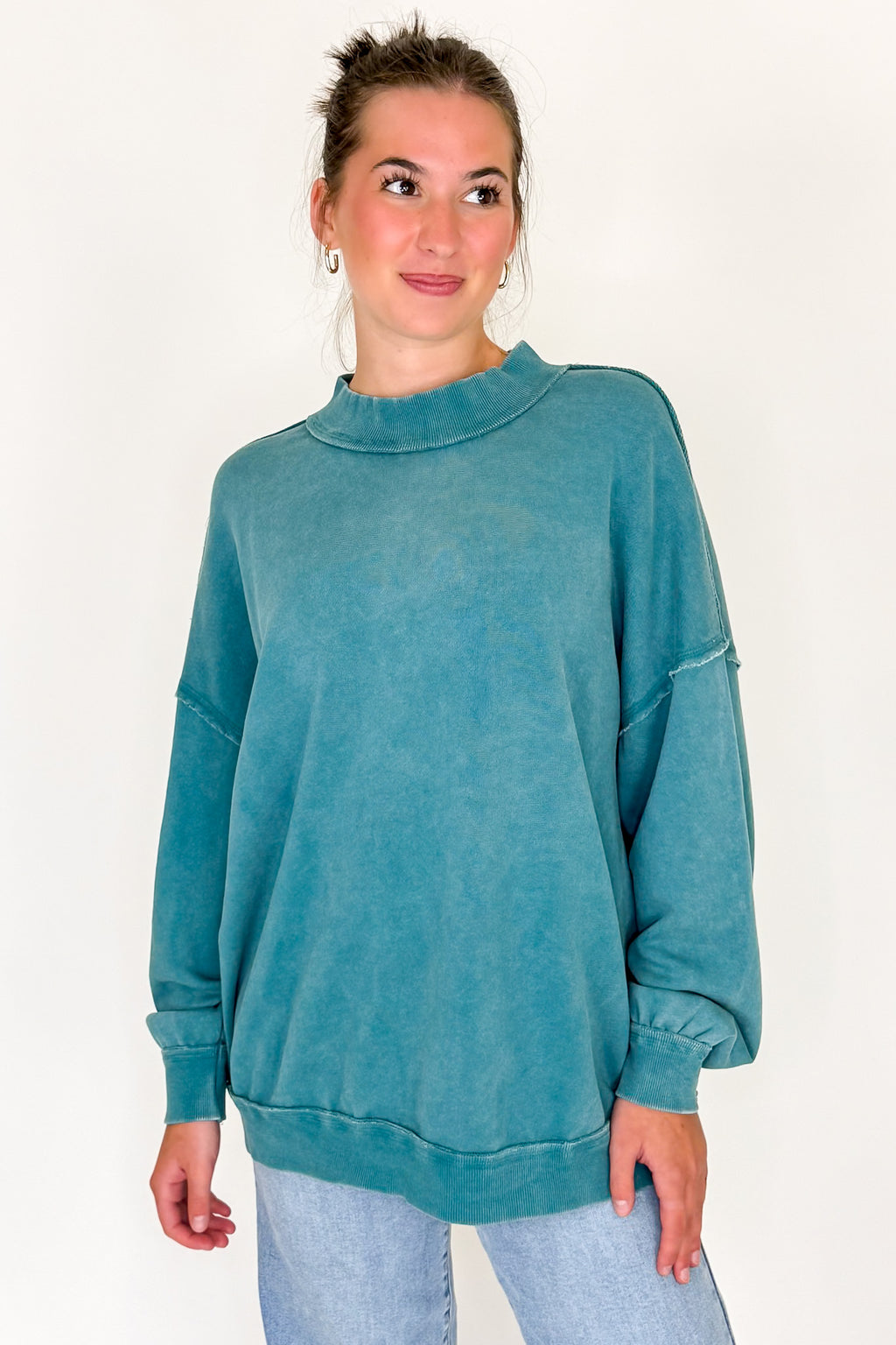 Teal / S The Weekend Wash Mock Neck Sweatshirt - Madison and Mallory