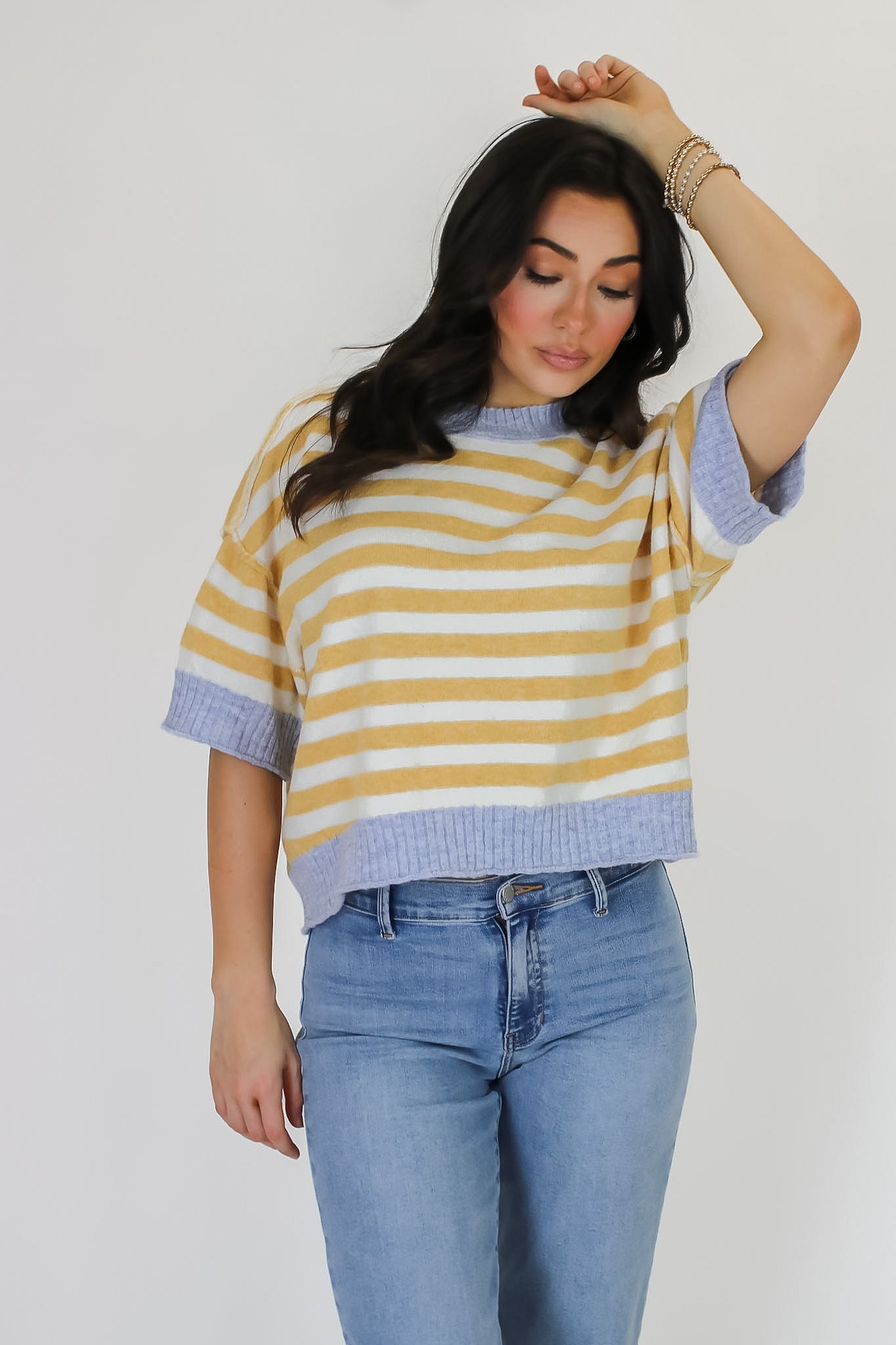 Dark Yellow/Dusty Blue / S The Wren Striped Sweater - Madison and Mallory