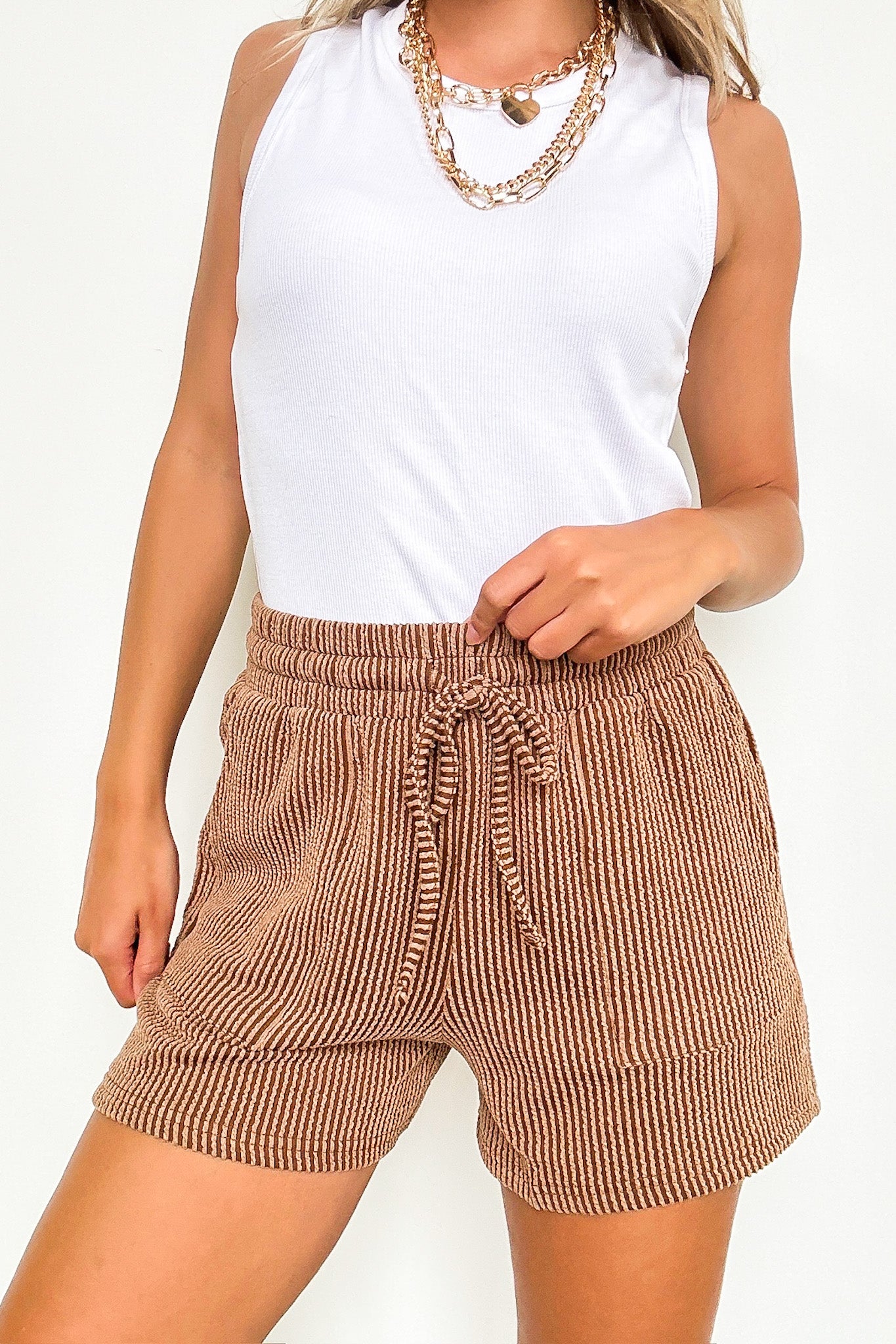 This Feels Nice Corded Rib Knit Elastic Waist Shorts and Top Set - Madison and Mallory