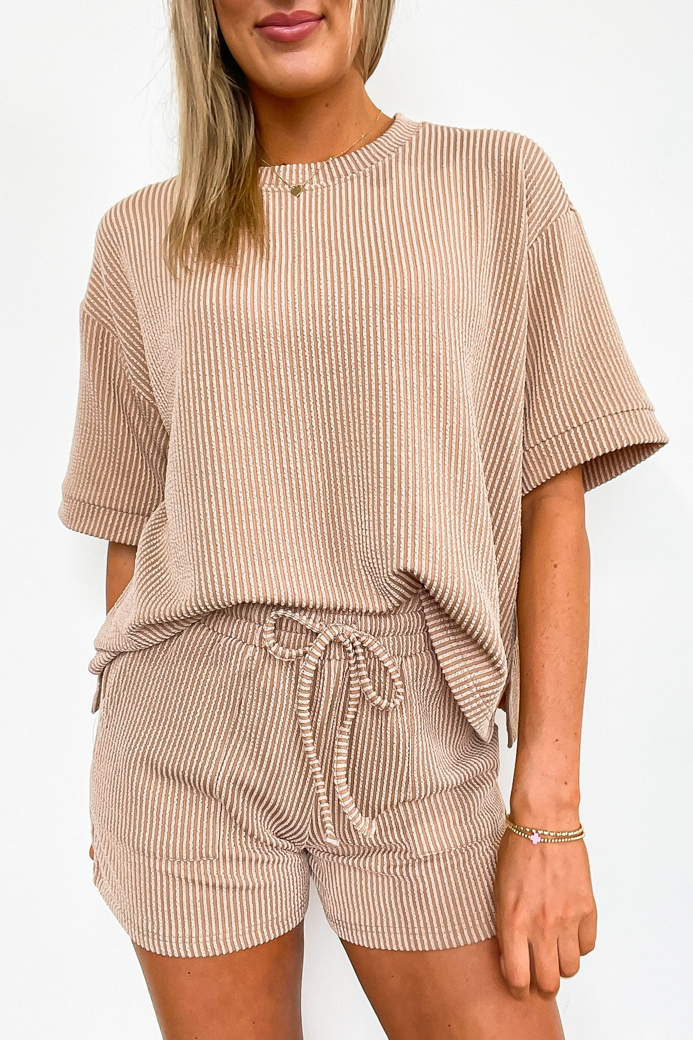 Light Mocha / S This Feels Nice Corded Rib Knit Elastic Waist Shorts and Top Set - Madison and Mallory