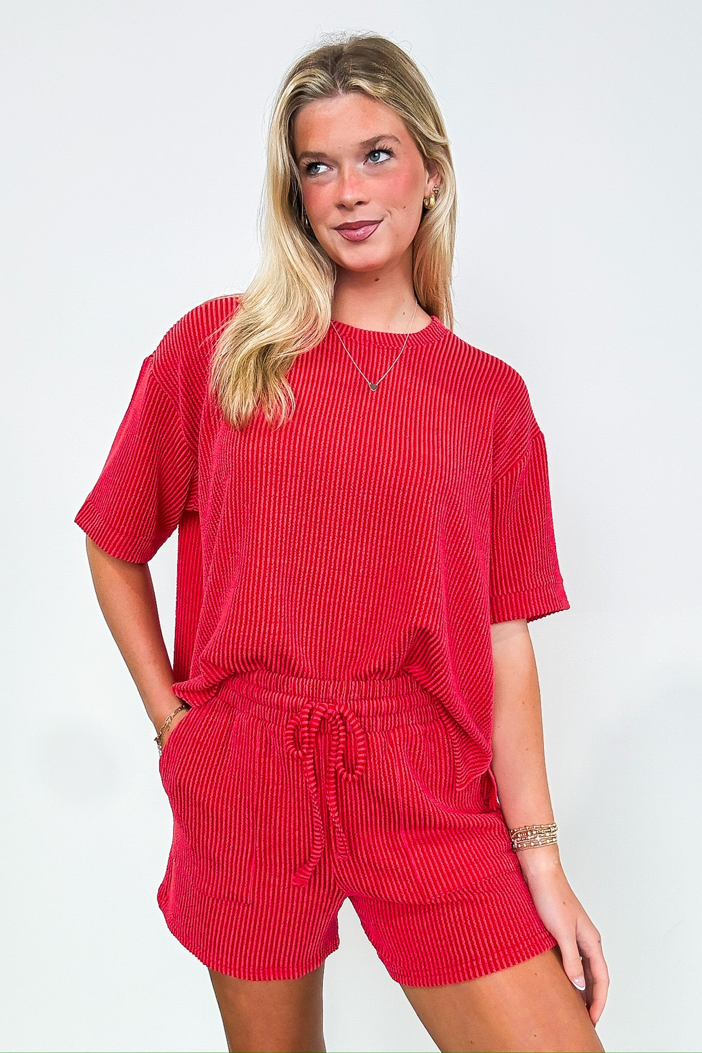This Feels Nice Corded Rib Knit Elastic Waist Shorts and Top Set - Madison and Mallory