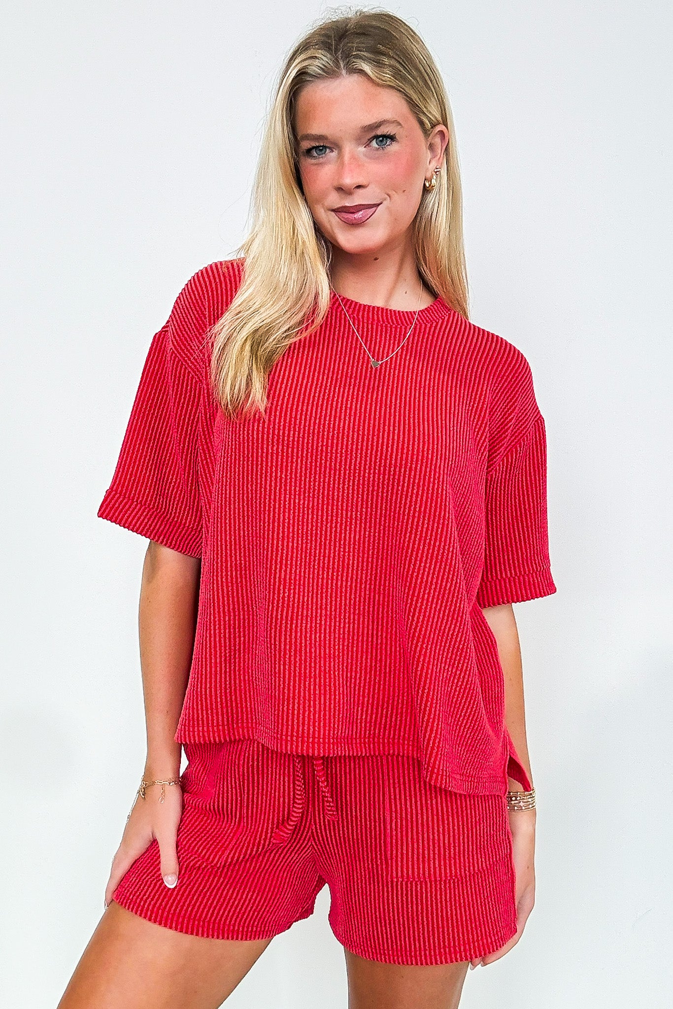 This Feels Nice Corded Rib Knit Elastic Waist Shorts and Top Set - Madison and Mallory
