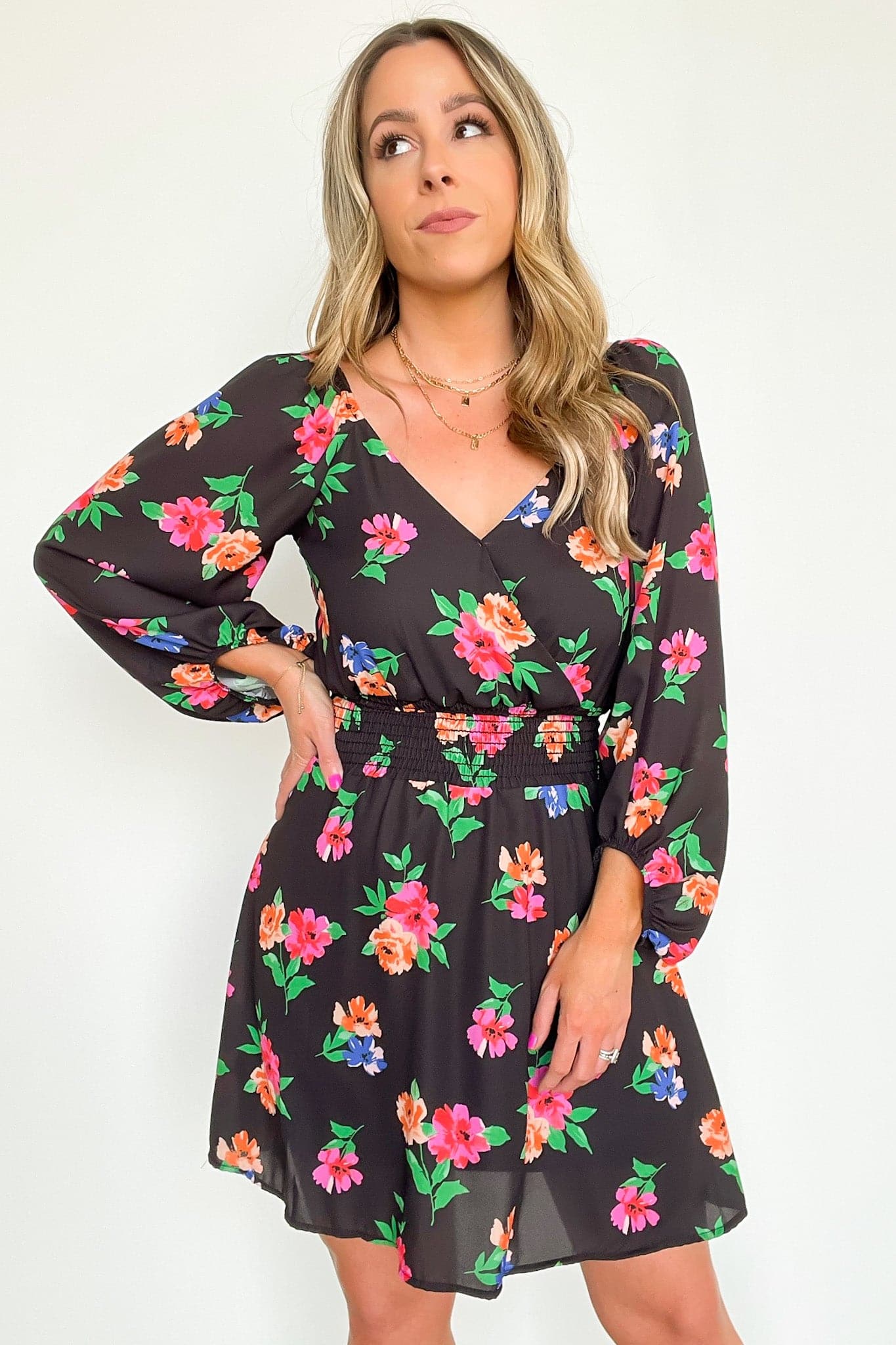 S / Black Thoroughly Sweet Floral Print Smocked Waist Dress - FINAL SALE - Madison and Mallory
