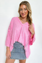 Candy Pink / S Threadline Contrast Stitch Boxy Top - Madison and Mallory