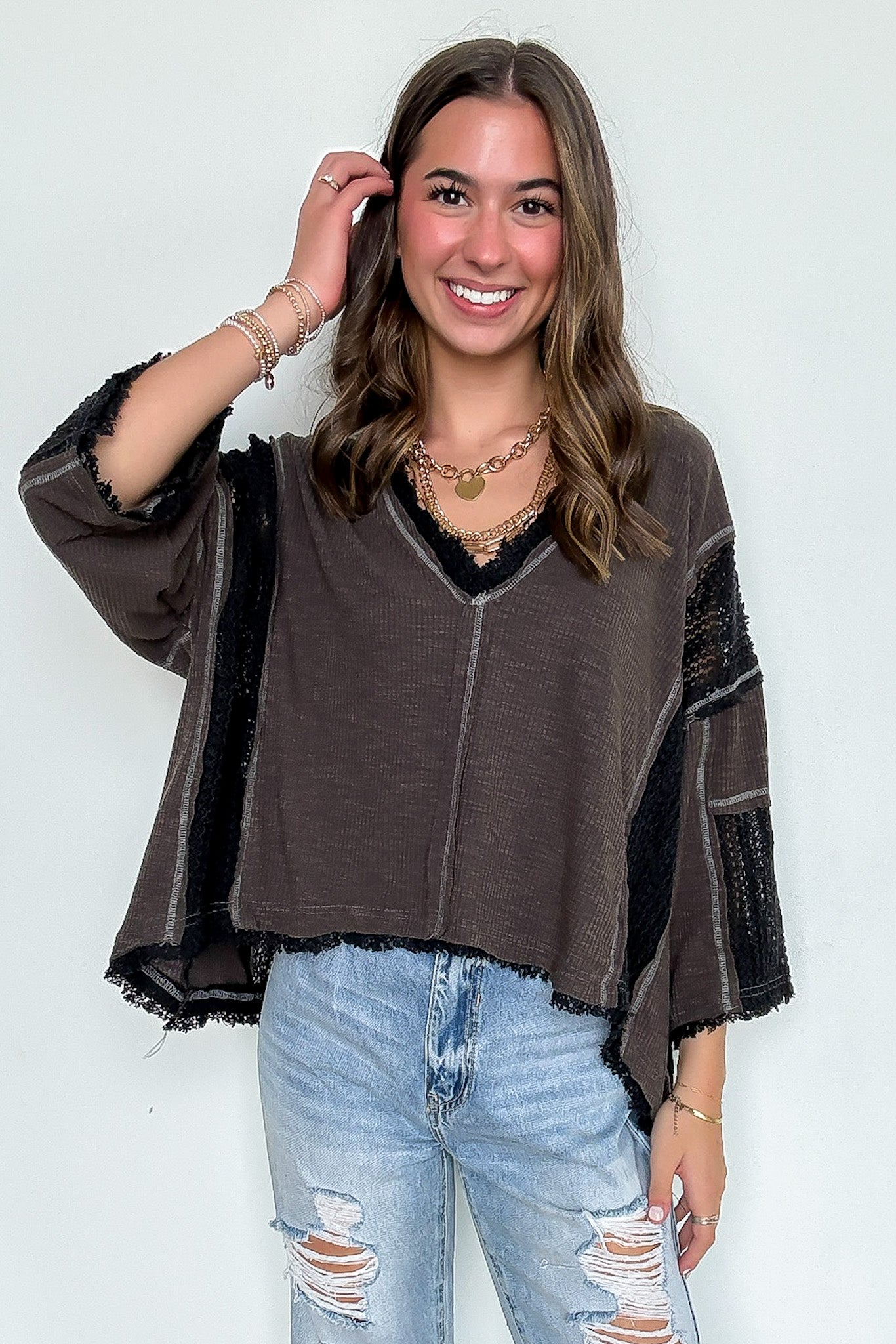 Threadline Contrast Stitch Boxy Top - Madison and Mallory
