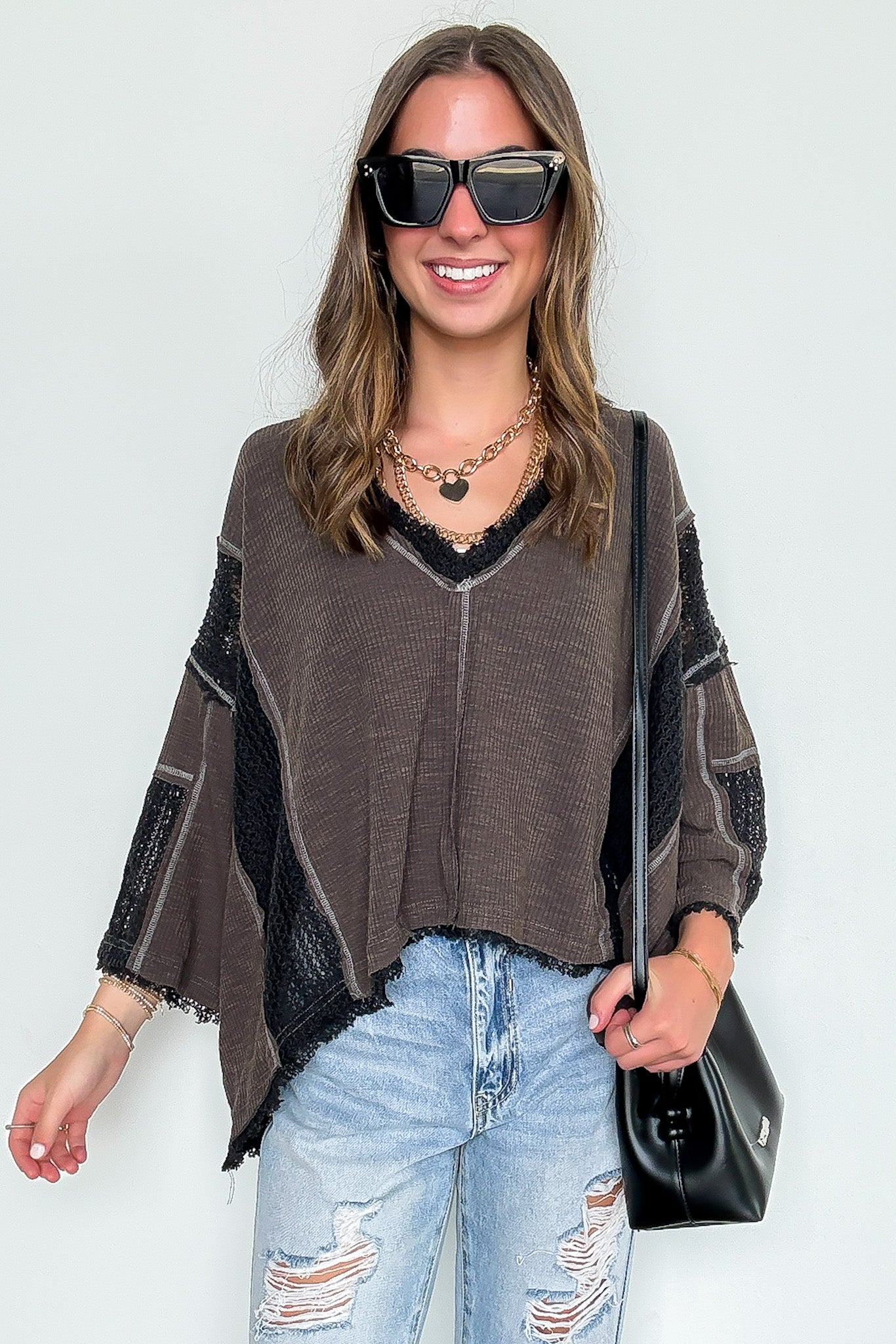 Threadline Contrast Stitch Boxy Top - Madison and Mallory