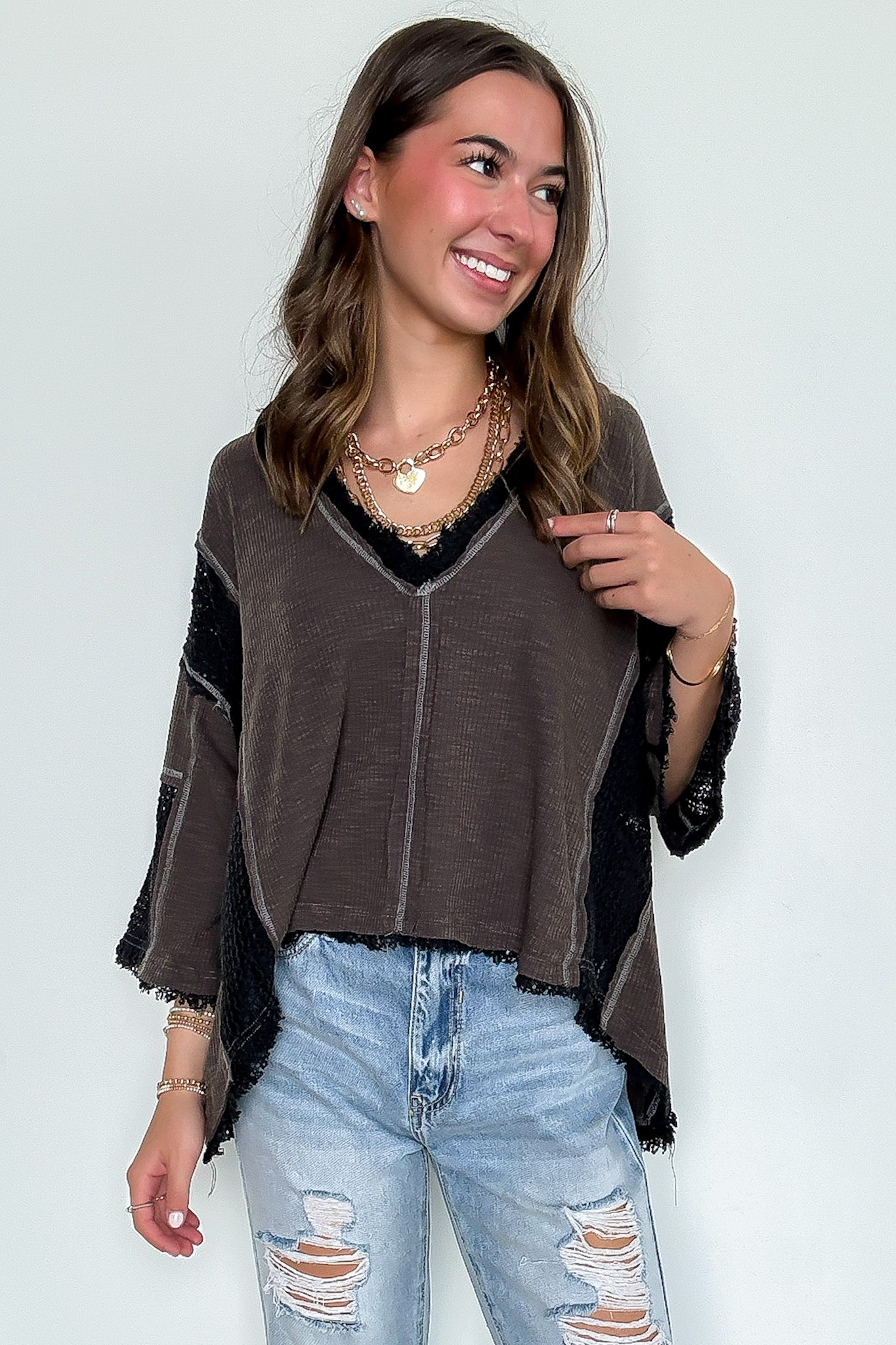 Threadline Contrast Stitch Boxy Top - Madison and Mallory