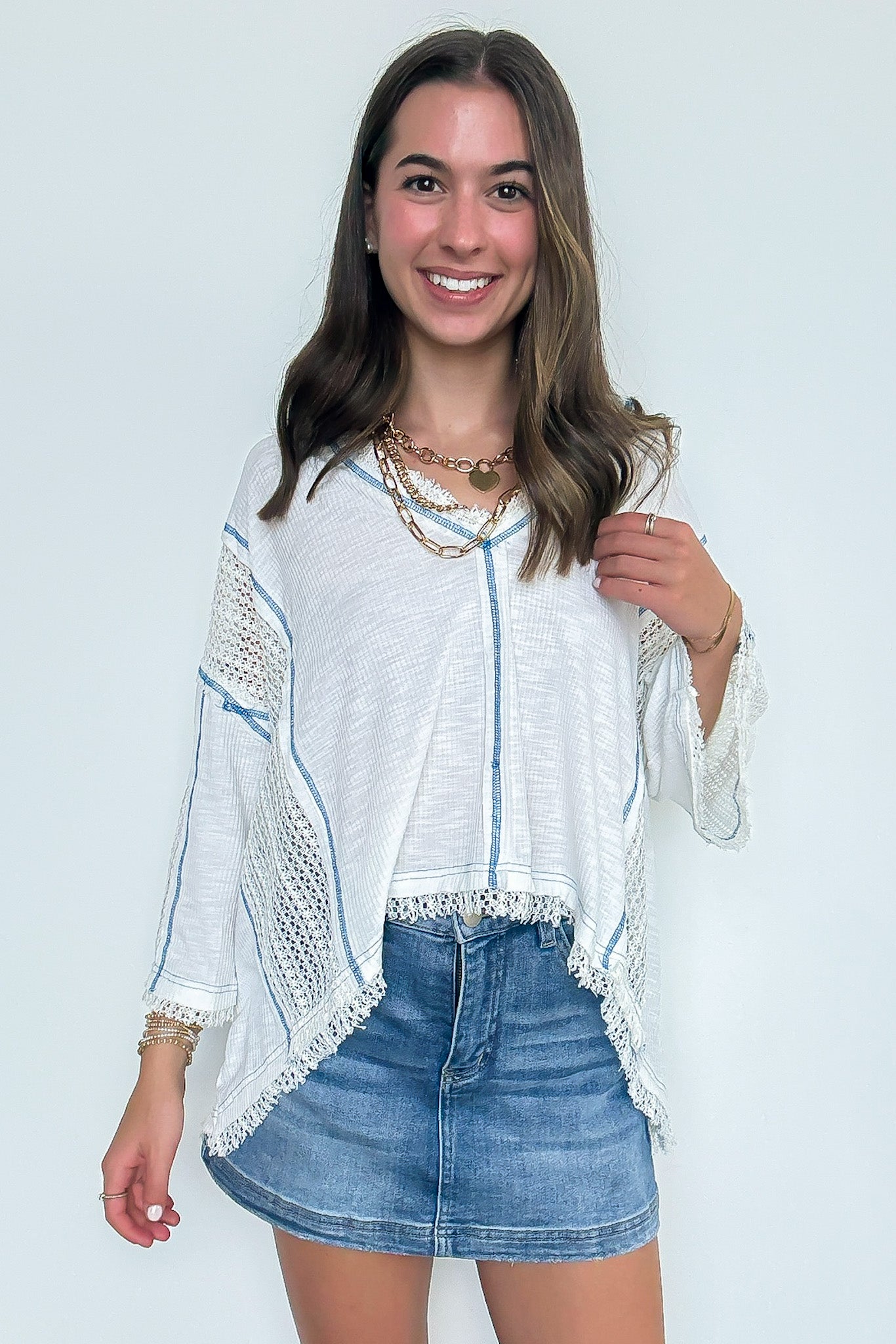 Threadline Contrast Stitch Boxy Top - Madison and Mallory