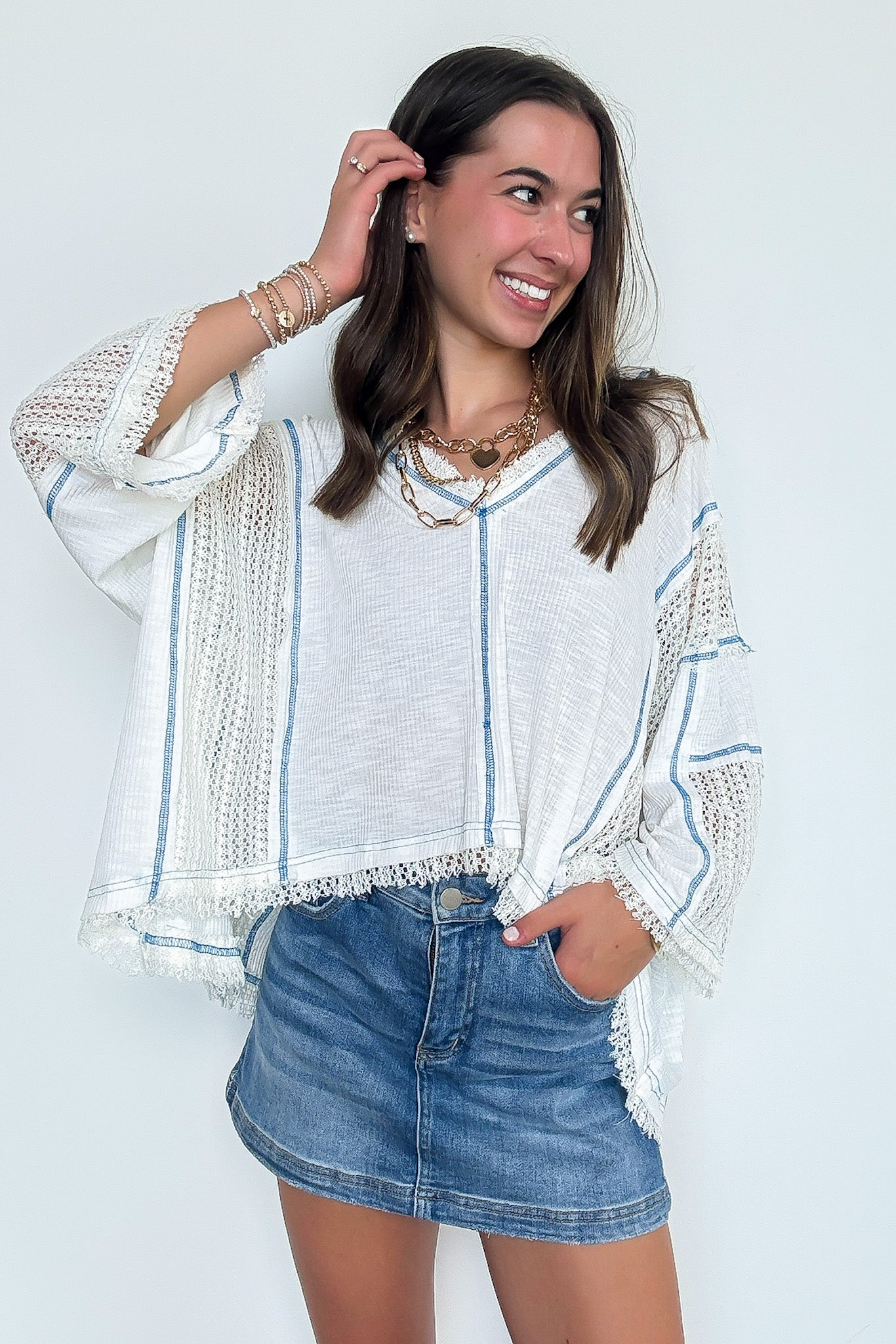 Threadline Contrast Stitch Boxy Top - Madison and Mallory