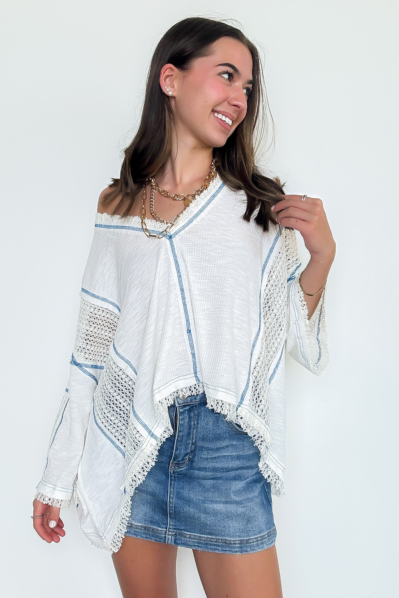 Threadline Contrast Stitch Boxy Top - Madison and Mallory