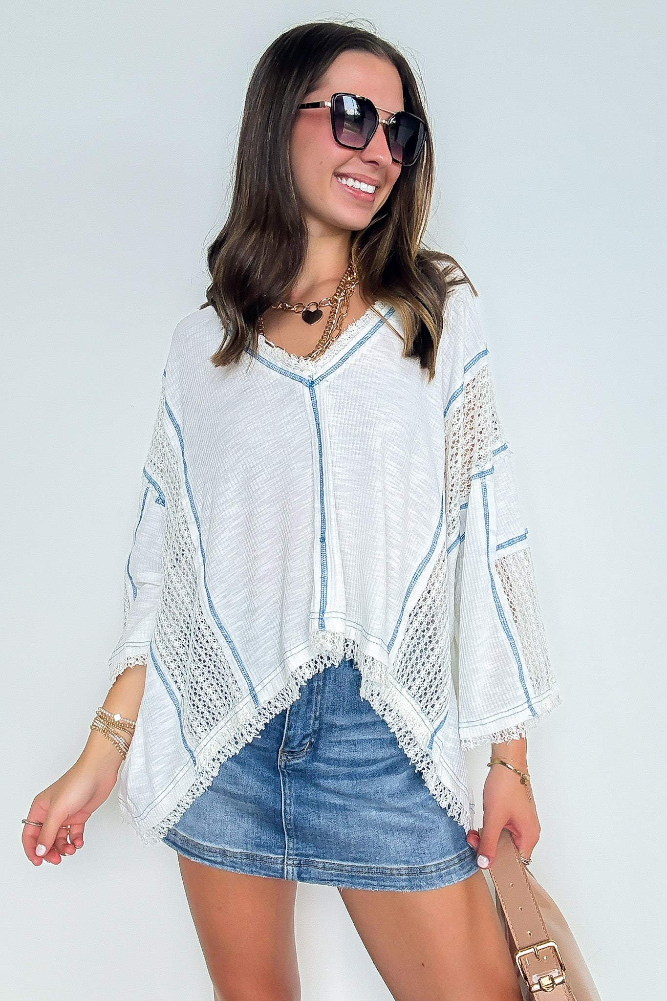 Threadline Contrast Stitch Boxy Top - Madison and Mallory