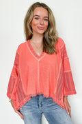Neon Peach / S Threadline Contrast Stitch Boxy Top - Madison and Mallory